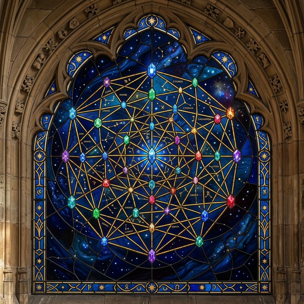 Crystal network nodes constellation stained glass